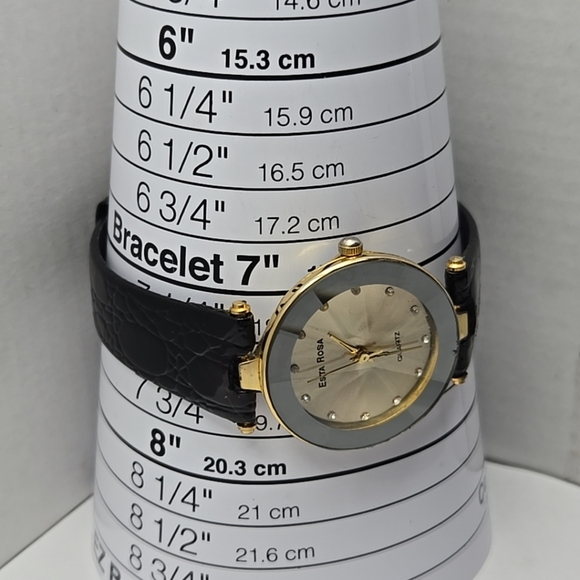 Womens Esta Rosa Watch Gold Tone Diamond Cut Crystal Leather Band New Battery - Picture 7 of 12